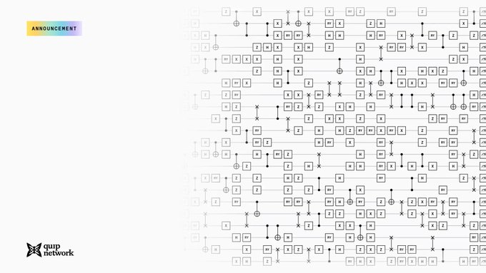 A complex network diagram with numerous interconnected nodes and boxes on a white background, labeled 'ANNOUNCEMENT' with the 'qup network' logo in the bottom left.