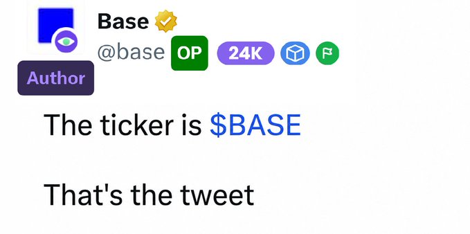 The image shows a text overlay that says "Remember, the ticker is $BASE A lot of people are talking about a possible @base airdrop... But the real question is: How many transactions do you have on Base?". The image also features a graphic depicting a base symbol and an author icon.
