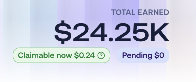 A dashboard displays a "Total Earned" amount of $24.25K, with $0.24 available to "Claimable now" and $0 in "Pending," likely illustrating cumulative crypto airdrop and earnings progress consistent with the post's monthly breakdown of Merkl, OKX, and other rewards.