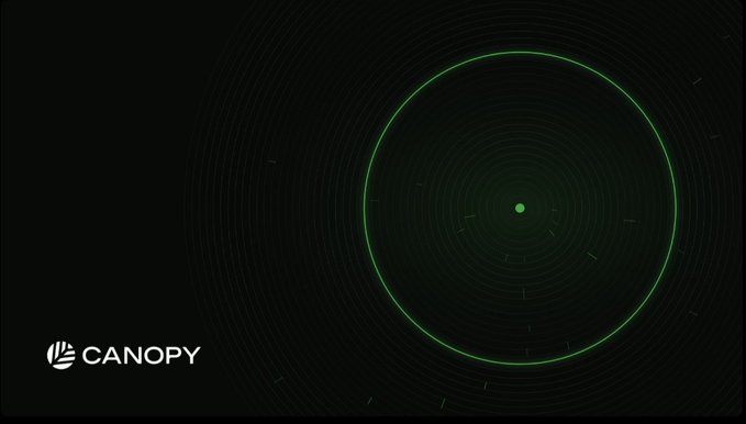 A dark screen displaying a green circular radar-like animation with concentric rings and a central dot, with the 'CANOPY' logo in the bottom left corner.