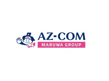 The image shows the AZ-COM MARUWA GROUP logo featuring a cheerful mascot character waving in a blue cap, paired with the company name in bold lettering. This branding represents the Japanese company mentioned in the post, which is now adopting the JPYC stablecoin to pay approximately 2,300 business partners including truck drivers for faster, fee-free transactions.