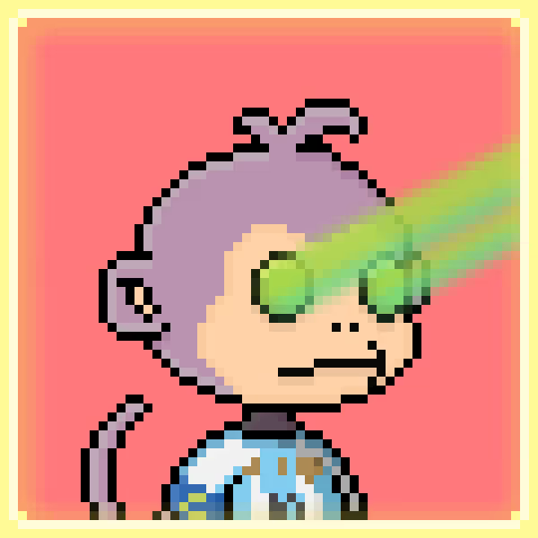 A pixel art monkey with green laser shooting from its eyes, referencing the MonkeyHoodNFT project to humorously suggest that being a "laser-eyed monkey" requires zero effort or action—just do "$nothing."