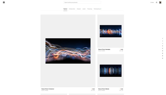 An Etsy-style shop page titled 'Zakariak' displaying artwork titled 'Pulse of Parts' in three variants (Turbulence, Nostalgia, Melody), each priced at $130.