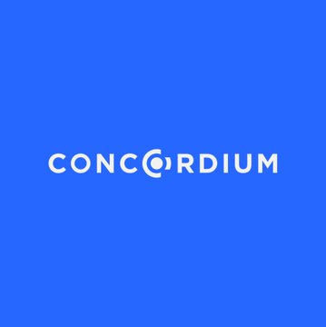 A blue Concordium-branded graphic displays the white word “CONCORDIUM” with a stylized circular “O” at center. It serves as a promotional visual for Concordium’s reported growth in registered AI agents and transactions.
