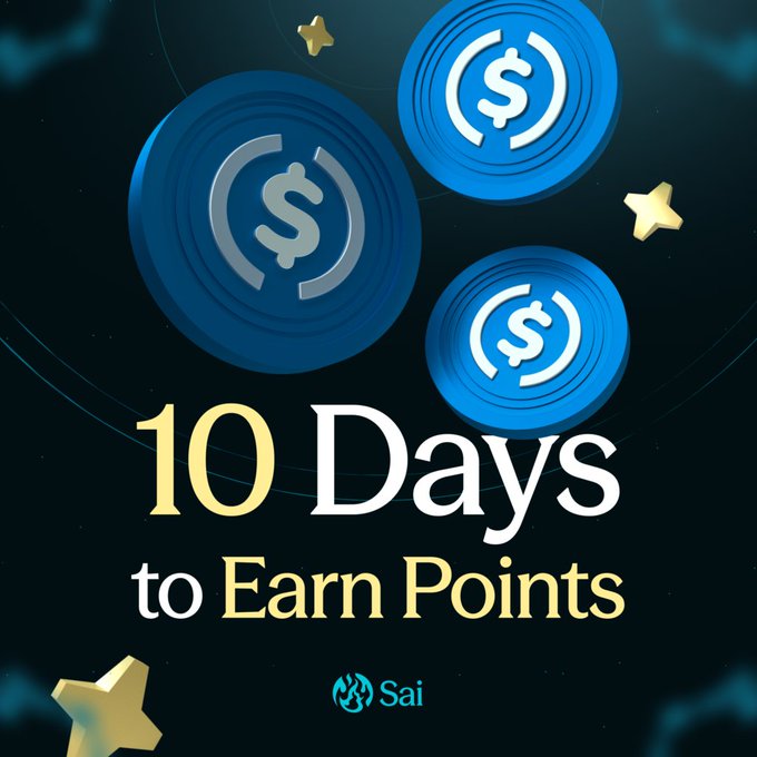 A promotional graphic displays three blue coins with dollar signs and the text '10 Days to Earn Points' with the 'Sai' logo.