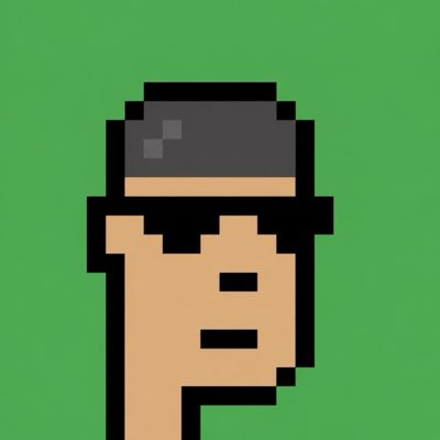 A pixel-art style illustration of a figure with dark skin wearing a green cap and black shirt, rendered in a blocky retro game aesthetic against a solid green background.