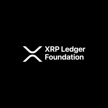 The image displays the white "XRP Ledger Foundation" logo on a black background, featuring the stylized "X" symbol next to the organization's name. It visually accompanies the announcement of the foundation's partnership with VS1 Finance to develop an open-source lending application on the XRPL network.