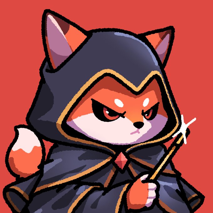 A cartoon illustration of an angry fox character wearing a dark hooded robe with a star-tipped magic wand, set against a red background.