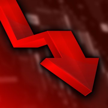 A bold red downward arrow dominates the image, visually reinforcing the dramatic decline of crypto stocks $COIN and $CRCL, which have plunged 69% and 72% respectively—outperforming the falls of major tech names like Oracle, Salesforce, Netflix, and Palantir in terms of losses.