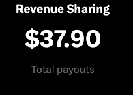 A dark graphic displays "Revenue Sharing" at the top, with "$37.90" prominently featured in the center and "Total payouts" below, highlighting the user's earnings from revenue sharing that they plan to reinvest into the $ANSEM token through dollar-cost averaging.