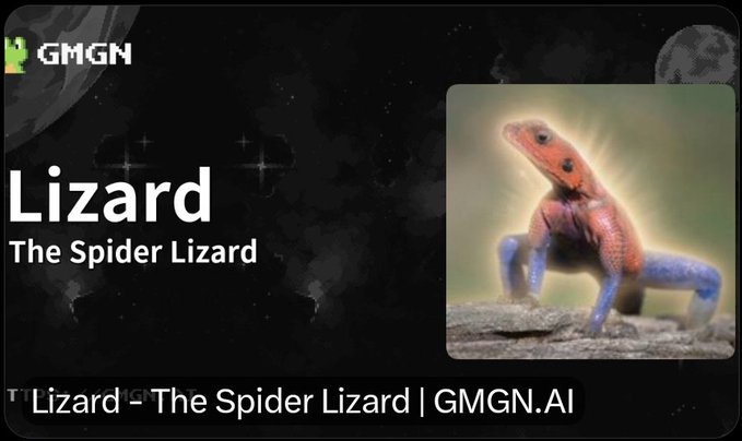 A promotional graphic for the "$Lizard" token on PumpFun/Solana, displaying a vibrantly colored lizard with a glowing aura, titled "Lizard - The Spider Lizard," alongside trading details such as the contract address "3HZZA7mxu5AFxzUoqM2aK9vwhYpBh5EbkR3xDAt4pump" and a $16,064 market cap. The image visually markets the token by combining the striking reptile imagery with key on-chain metrics to attract potential buyers on DEXScreener.