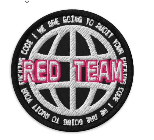 A circular embroidered patch with a black background featuring a globe design and the text 'RED TEAM' in pink, surrounded by 'LOOK ! WE ARE GOING TO ENJOY YOUR FUCKING SOX ! WE ARE GOING TO ENJOY YOUR FUCKING' in white.