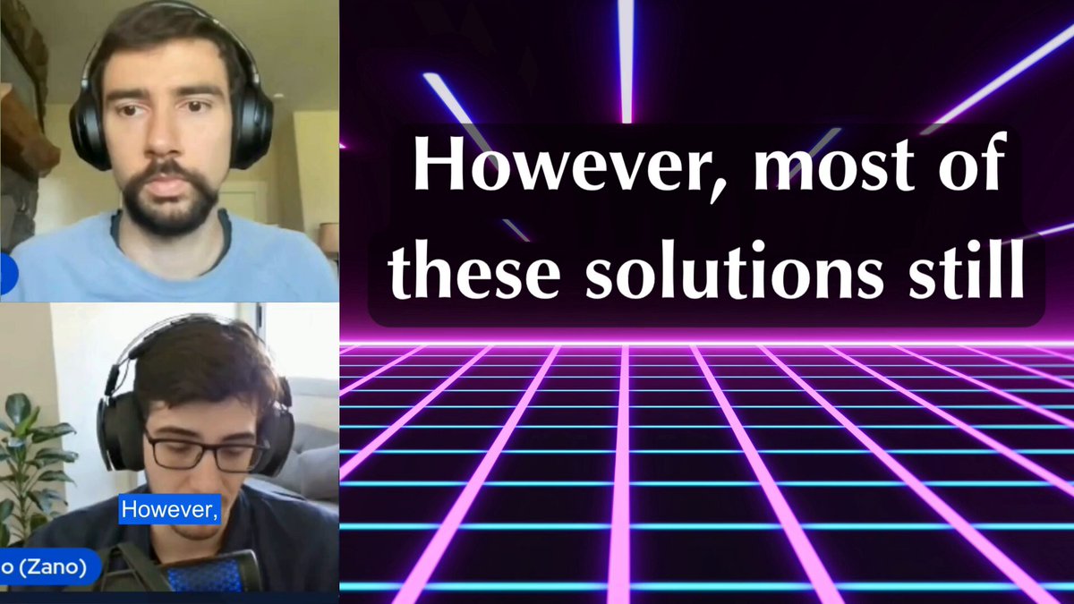 In this image, there are two men wearing headphones connected to a laptop screen, with text overlaying their faces. The main focus of the image is the overlay that reads "However, most of these solutions still". This message indicates an ongoing discussion or problem-solving process between the people on the screen in relation to cryptocurrency and blockchain technology.

The men are positioned behind a table, which further emphasizes the collaborative nature of their conversation. The text overlaying their faces is likely from a third party source, such as the post's description, explaining what each man represents or suggesting different viewpoints regarding the topic at hand.