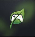A small dark image showing a green leaf-like shape with white flowers and a green stem against a dark background.