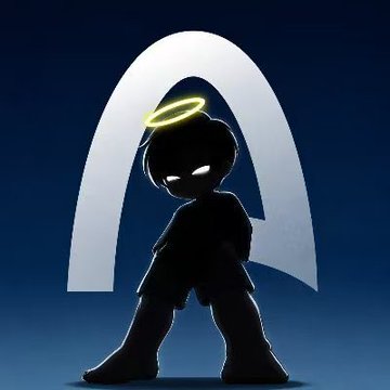 A silhouetted cartoon figure with glowing eyes and a yellow halo stands in front of a large letter "A" against a dark blue background, visually representing the "Arc" Mainnet featured in the promotional post. The image serves as a stylized, angelic mascot symbolizing the promised early gains and hype surrounding the upcoming Arc launch.