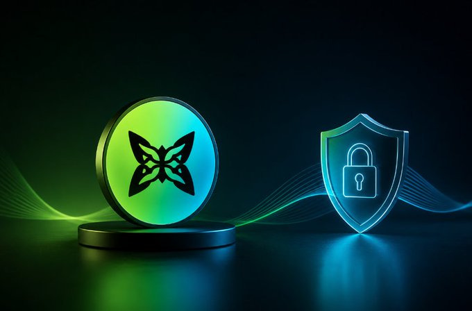In the image, a butterfly emblem stands next to a padlock symbol that forms an acronym "QIP." Both are placed on a circular base against a dark blue background with white waves. The central focus of this illustration appears to be the discussion surrounding the significance and future impact of long-term Cryptographic Sustainability over short-term trends in the cryptocurrency world, as suggested by Quip Network's post.