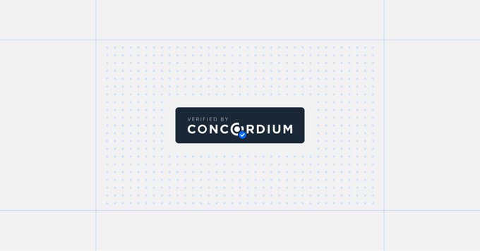 The image shows a "Verified by Concordium" badge displayed against a dotted background, serving as a trust seal. This badge visually reinforces the post's message that agents don't need to migrate to Concordium—instead, they can be verified through Concordium's registry while remaining on their existing platforms like Ethereum and Solana.