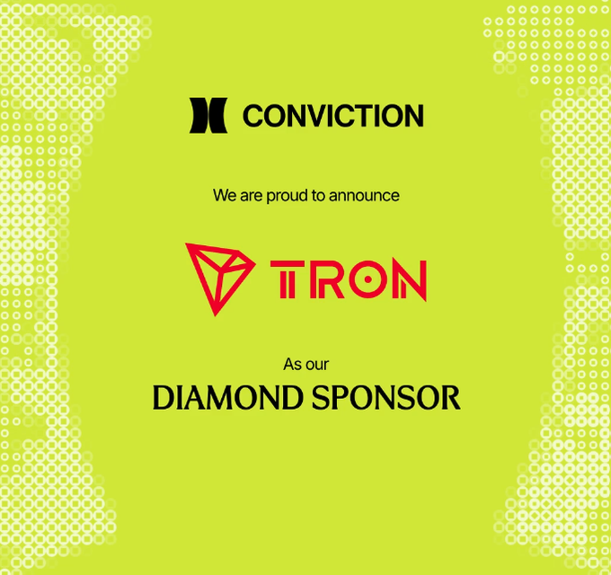 This image announces TRON's diamond sponsorship of Conviction 2026, featuring the logos of both TRON and Conviction.