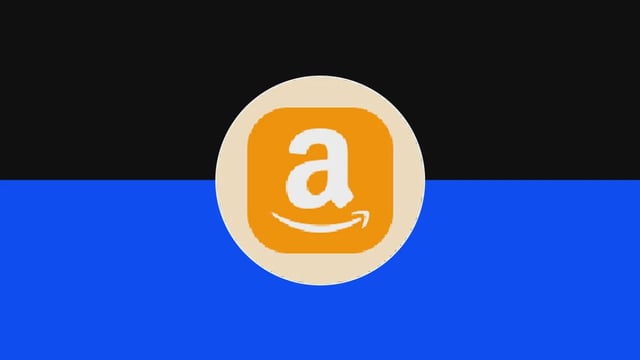 The image features a blue, black, and white flag with an orange circle containing an Amazon logo at its center. Below the logo, there's text that reads "What Is Ondo's Amazon tokenized stock (AMZNON) and How to Buy It?". The focus of this image is on the Amazon tokenization process and how it can be purchased using the provided link.
