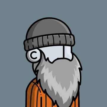 Cartoon drawing of a bearded gnome or wizard character wearing a gray beanie with a "C" on it, against a blue background.