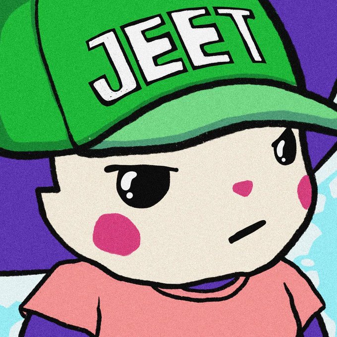 A cartoon-style illustration of a character wearing a green cap reading 'JEET' with pink cheeks and a stern expression.