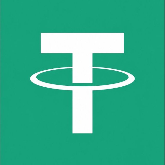 The Tether (USDT) logo, featuring a white letter T with an orbital ring, centered on a green background.