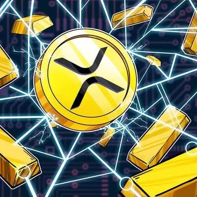 The image features a gold coin with an X on top, surrounded by numerous small gold pieces scattered throughout the scene. The background of the image consists of a black circuit board with various components such as wires and resistors. In the bottom right corner of the image, there is a caption that reads "RETWEET If you are holding more than 1000 #XRP LFG $XRP". This suggests that the image might be related to cryptocurrency or digital currency discussions on social media platforms.