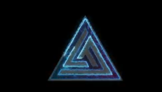 An abstract, glowing blue triangular geometric design, possibly an optical illusion, centered against a black background.