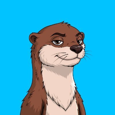 Digital illustration of an anthropomorphic otter with brown fur and a confident expression against a bright blue background.