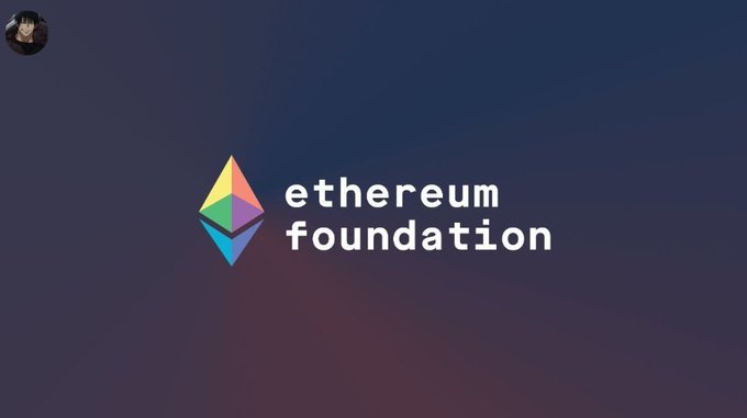 The Ethereum Foundation logo displayed on a dark purple gradient background, with a small profile picture in the upper left corner.