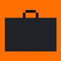 A simple graphic of a dark blue briefcase silhouette against a solid orange background.
