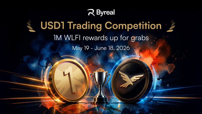 ursd1 trading competition poster, featuring two golden coins and a trophy, with the text "URSD1 TRADING COMPETITION" and "1 M WLFI RATES UP FOR grabs".