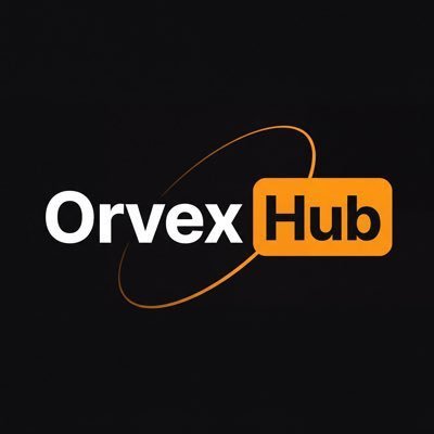 Logo for "Orvex Hub" featuring white text on a dark gray background with an orange ring element and an orange rectangular accent behind "Hub".