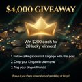 The image promotes a "$4,000 GIVEAWAY" featuring a large gold paper boat on water, advertising prize draws for 20 lucky winners with rewards including crypto bonuses and merchandise. It relates to the Kingz Casino presale post by highlighting the giveaway tied to the platform's multi-chain crypto casino offering.