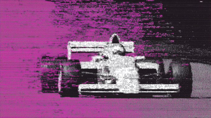 A stylized image of a Formula 1 race car rendered in pink and black with a glitch/halftone effect, used as a visual metaphor for the speed and momentum of upcoming developments in the DeFi space.