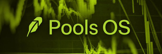 Green-tinted logo graphic for 'Pools OS' displayed over a background of stock market price charts and trading graphs.