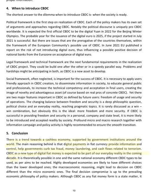A page from a paper discussing Central Bank Digital Currency (CBDC), highlighting that successful introduction depends on political, legal, technical, and social frameworks, with the digital yuan expected in 2022 for the Beijing Winter Olympics and the digital euro potentially by 2025.