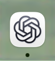 A rounded square app icon featuring a stylized knot or interwoven pattern logo in dark green on a white background.