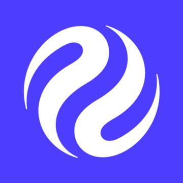 A white stylized 'S'-shaped logo on a solid purple-blue background.