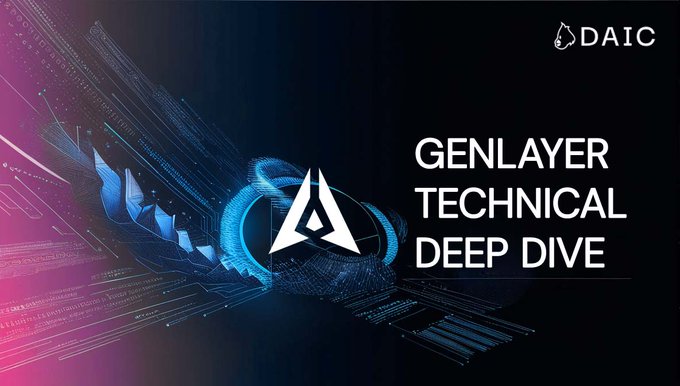 A promotional banner for DAIC featuring 'GENLAYER TECHNICAL DEEP DIVE' text alongside a stylized logo and abstract digital graphics.