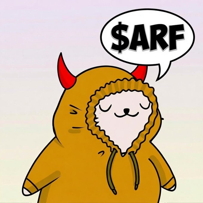 Cartoon image of a yellow figure in a hooded costume with red devil horns, with a speech bubble reading '$ARF'.