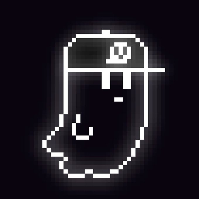A pixel art style image depicting a simple cartoon figure wearing a cap against a dark background.