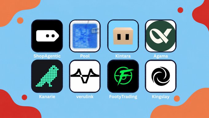 The image features a blue background with six different logos, including one for ShopAgentic, another for agentic commerce system, and three others representing various projects or apps. The logos are arranged in a grid format, showcasing their unique designs and purposes.