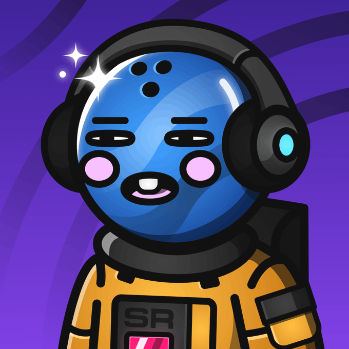 The image features a cartoon character, likely an astronaut or space ranger, wearing headphones and standing against a purple background with white lines. The character has a yellow shirt and black pants, giving them a unique appearance. In the bottom right corner of the image, there is text that reads "Space Riders #1639 just sold for 0.05839 ETH". This suggests that the character might be a valuable collectible item or a limited edition merchandise piece related to space exploration or the Space Rangers franchise.