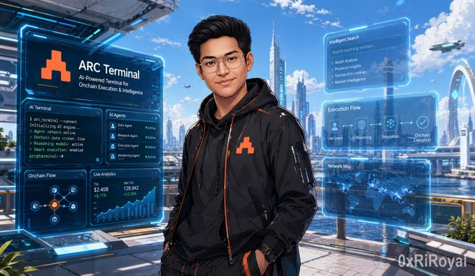 The image features a man wearing glasses standing next to an ARC terminal screen with various information displayed about the game. The man appears to be curious about the game, as indicated by his gaze at the terminal screen. This curiosity could lead him to explore different aspects of the game or even try out new strategies and techniques. The post suggests that this behavior might be rewarded in some way, possibly through points or other incentives within the game.