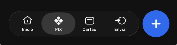 A digital app navigation bar displays four menu options—"Início," "PIX" (highlighted), "Cartão," and "Enviar"—alongside a blue "+" button, illustrating the new Oobit update feature for PIX payments highlighted in the post.