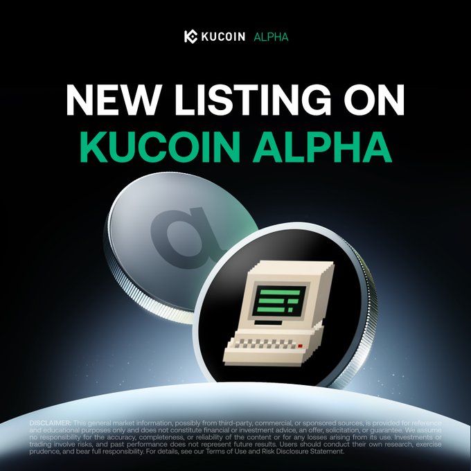 KuCoin Alpha announces a new listing featuring the OTC token (depicted as a pixelated retro computer coin) with trading now live for the OTC/USDT pair on the Solana network.
