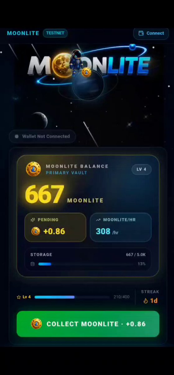 A post by @LitecoinVM showing a Moonlite app with different levels of gameplay, including building a team or collecting virtual assets like cosmetics.