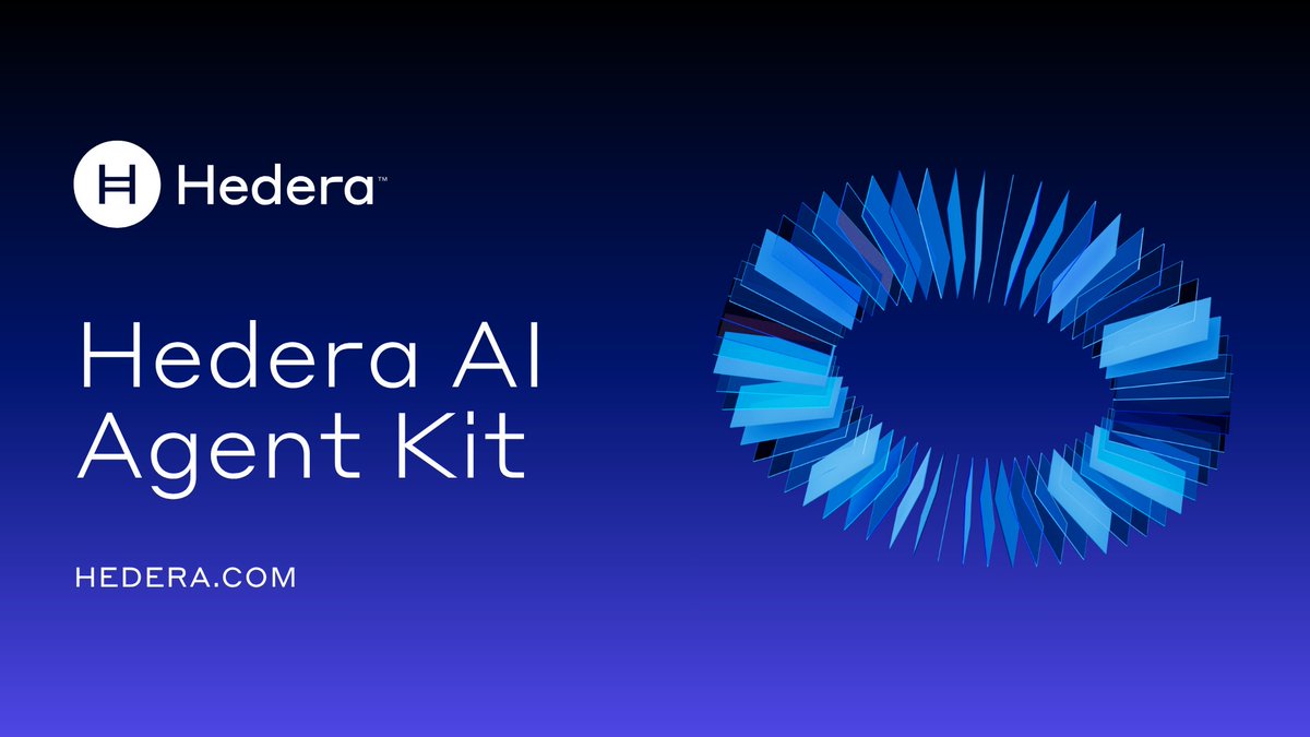 The image features a blue circle with white lines, which appears to be an advertisement for Hedera AI Agent Kit. The text "Hedera AI Agent Kit" is written at the top of the image, while "docs.hedera.com/solutions/ai/a" is located below it. This suggests that the image is promoting a product or service related to artificial intelligence and machine learning.