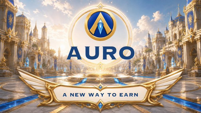 A grand fantasy kingdom backdrop featuring the "AURO" logo with its golden "A" emblem and the tagline "A NEW WAY TO EARN," introducing XLords' new rewards token now live on Robinhood Chain alongside USDT.